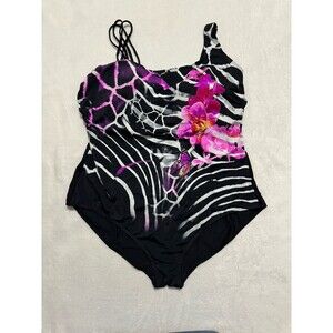 Ulla Popken One Piece Swimsuit Butterfly Black Bright Flower Women Plus Size 32